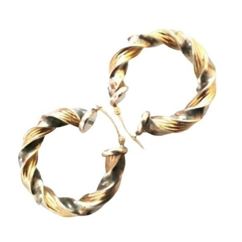 Peter Brams 14K Gold Hoops Twisted Rope Design 925 Sterling Silver - Picture 8 of 16